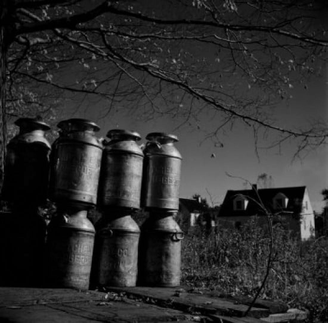 Milk cans on rural road side waiting to be picked up Canvas Art - (24 x 36)