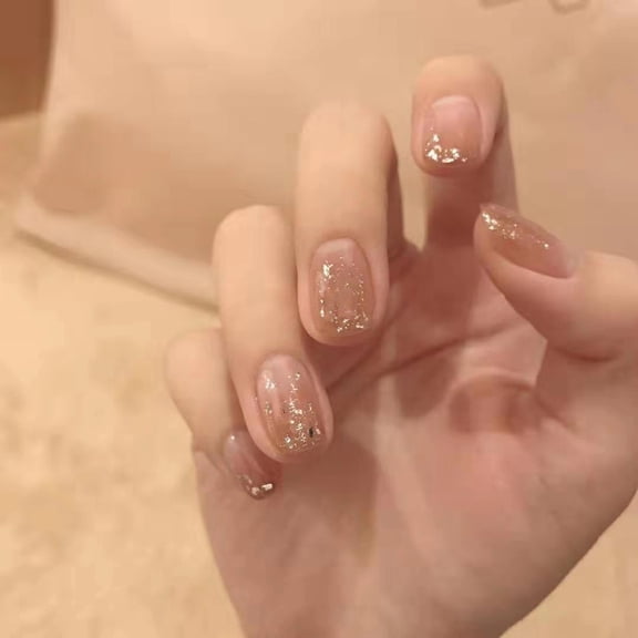 Milk tea color gradual change gold foil wear nail art finished fake nail nail patch waterproof nail patch pregnant women nail patch