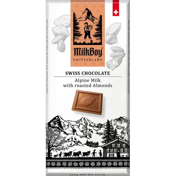 MilkBoy Alpine milk with roasted almonds, 100g chocolate bar