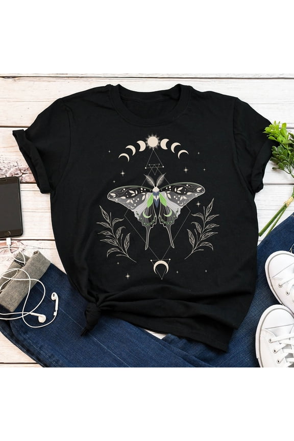 Agender Pride Shirt, Agender Flag Gift, LGBT T-shirt, Nonbinary, Non-Binary Transgender Festival, Luna Moth Moon Phase Cottagecore Occult
