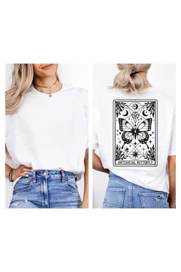 Antisocial Butterfly Shirt, Tarot Card Tee, Celestial Witchy Top, Mystical Moon T-Shirt, Unique Valentine's Gift for Her, Butterfly Shirt