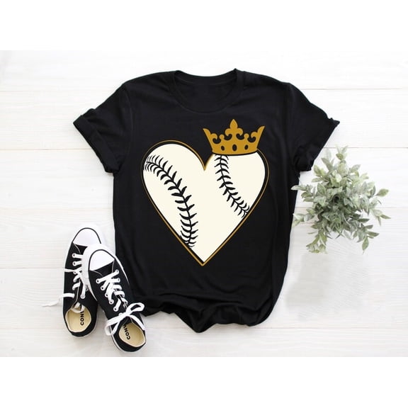 MilkCho Baseball Player Heart Love Crown T-Shirt, Game Sports Fans Coach Tees