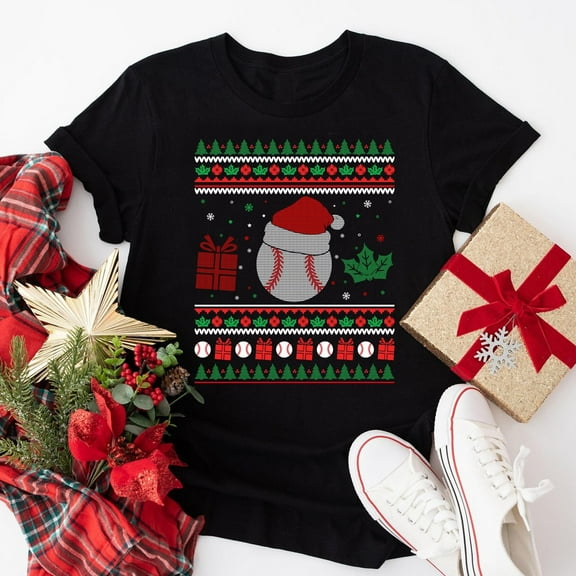 MilkCho Baseball With Santa Hat Ugly Christmas T-Shirt, Baseball Christmas T-shirt, Baseball Lover Tee, Baseball Giift, Baseball Player Tee