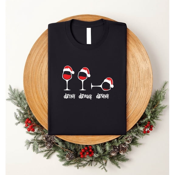 MilkCho Drink Drank Drunk Christmas Shirt, Funny Christmas Tee, Wine Lover Gift, Wine Glass Shirt, Christmas Wine -Shirt, Holiday Drinking Shirt