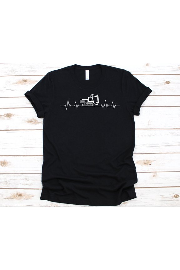 Excavator Heartbeat Shirt, Gift For Construction Workers, Excavation, Excavator Construction, Backhoe, Excavator Cranes, Heart Rate, ECG