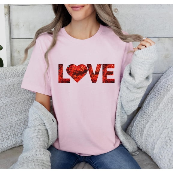 MilkCho Faux Sequin T-Shirt - Cute Valentine’s Day Gift for Her - Soft Cotton Tee for Women