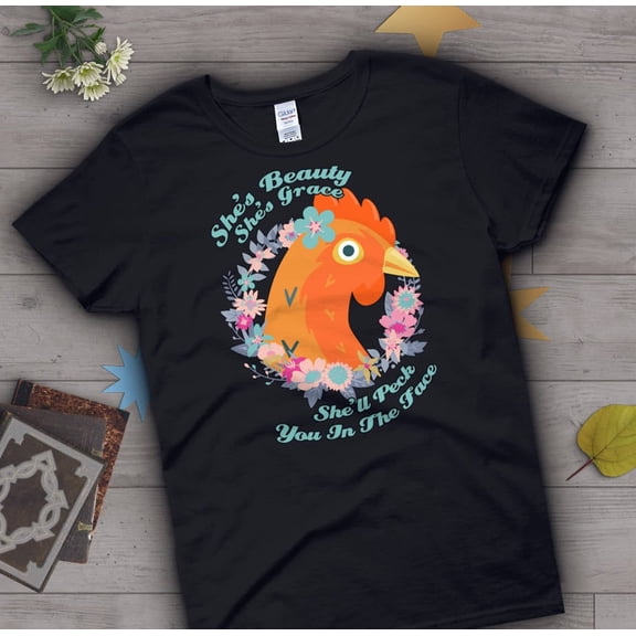 MilkCho Funny Chicken Shirt, Women Men, Chicken Lover Gift, Cute Bird T-shirt, Chook Tshirt, Pet Graphic Tee, Clothing, She's Beauty She's Grace