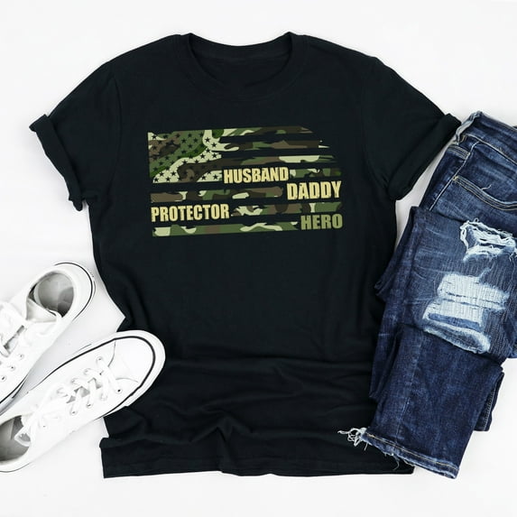 MilkCho Husband Daddy Protector Hero Shirt, Dad Shirt, Husband Shirt, Camouflage Veteran Shirt, Summer Holiday Gift