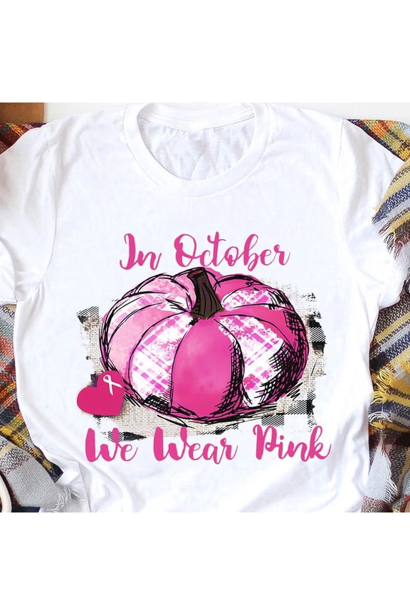 In October We Wear Pink Pumpkin Breast Cancer Awareness T-shirt