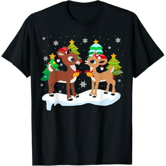 MilkCho Red Nose Reindeer & Clarice Tee, Christmas Tree Girls Graphic Shirt for Fans