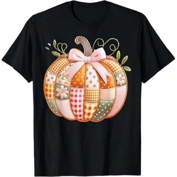 MilkCho Retro Patchwork Pum!kin Boho Floral Fall Autumn Vibes T Shirt