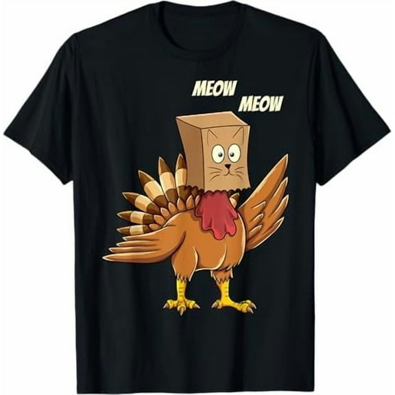 MilkCho Thanksgiving Turkey Cat Meow Tee, Funny Holiday Shirt for Men Women