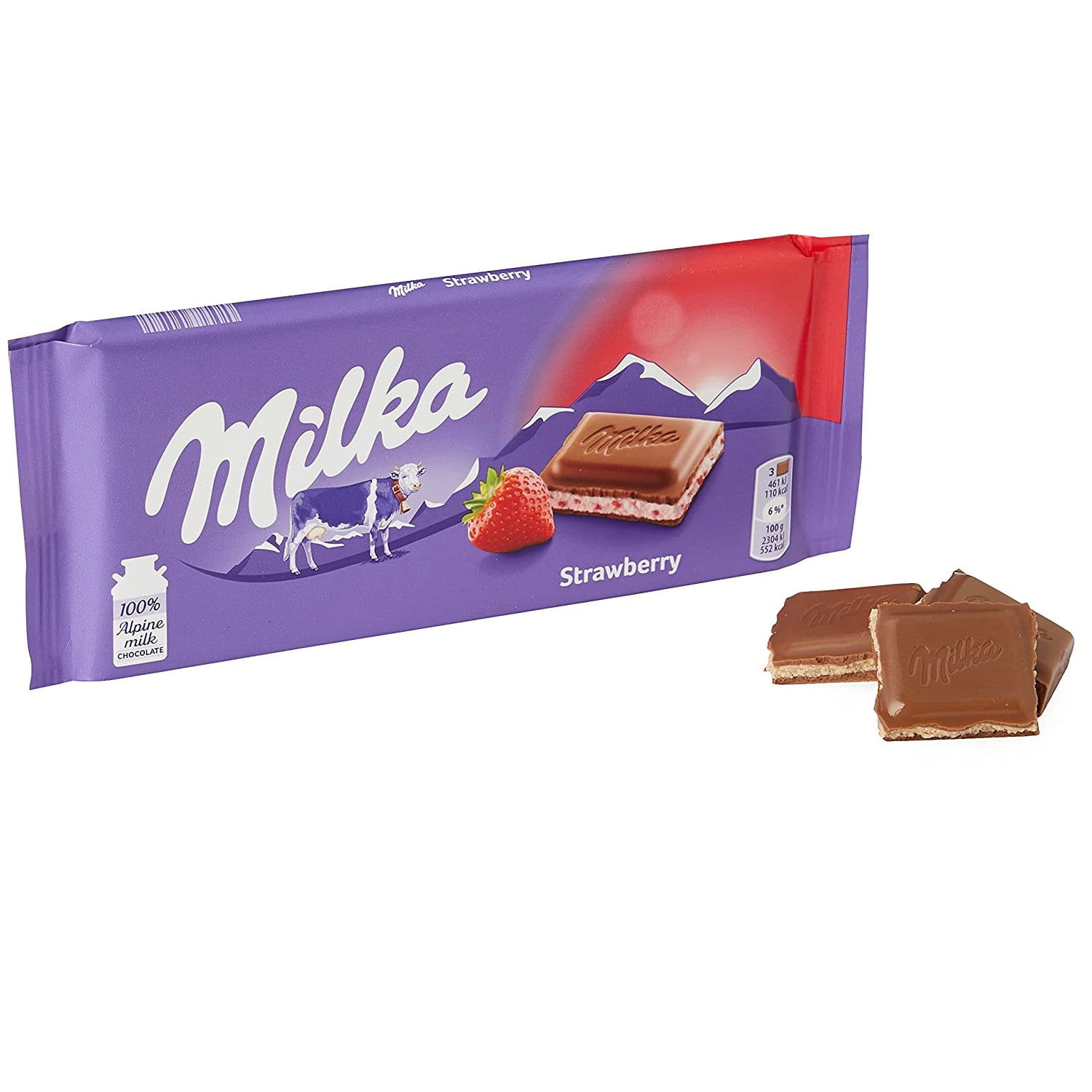 Milka Alpine Milk Chocolate Filled with Strawberry and Yogurt 100g Pack of 10