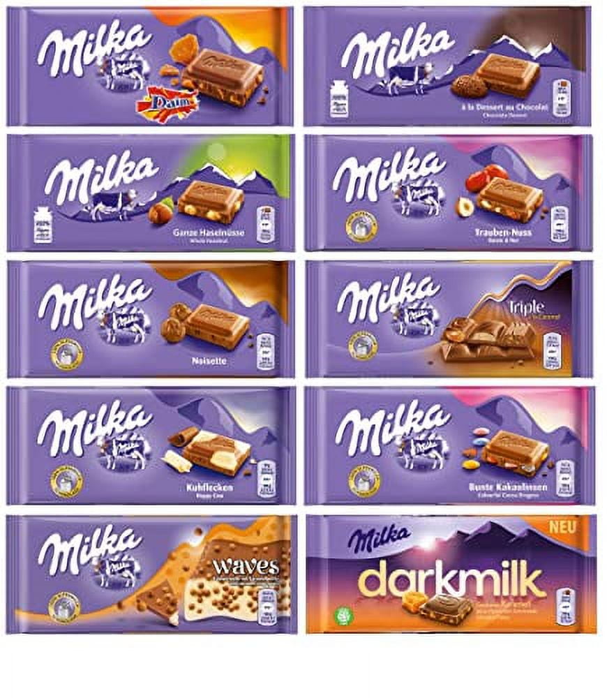Milka Chocolate Assortment Variety .. Pack of 10 Full .. Size Bars - Randomly .. Selected No Duplicates