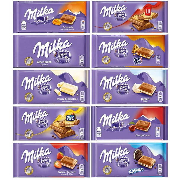 Milka Chocolate Assortment - 10 Full Size Bars for Breakroom