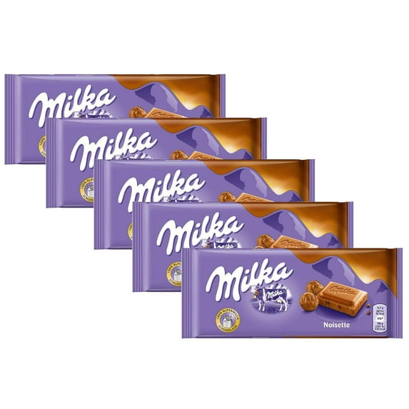 Milka Hazelnut Milk Chocolate Confection, 100g/3.5oz (NOISETTE, PACK OF 5)