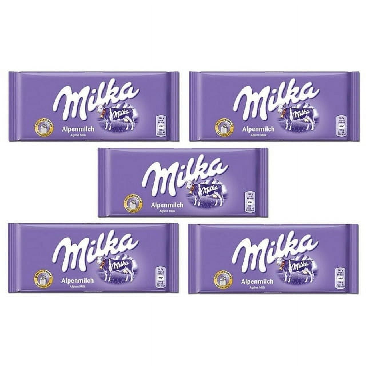 Milka Milk Chocolate, 100g/3.5oz (ALPINE MILK, PACK OF 5) 