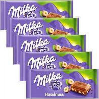 Milka Milk Chocolate with Whole Hazelnuts (Pack of 5) 3.5oz/100gr(Net 17.5 oz / 500gr)