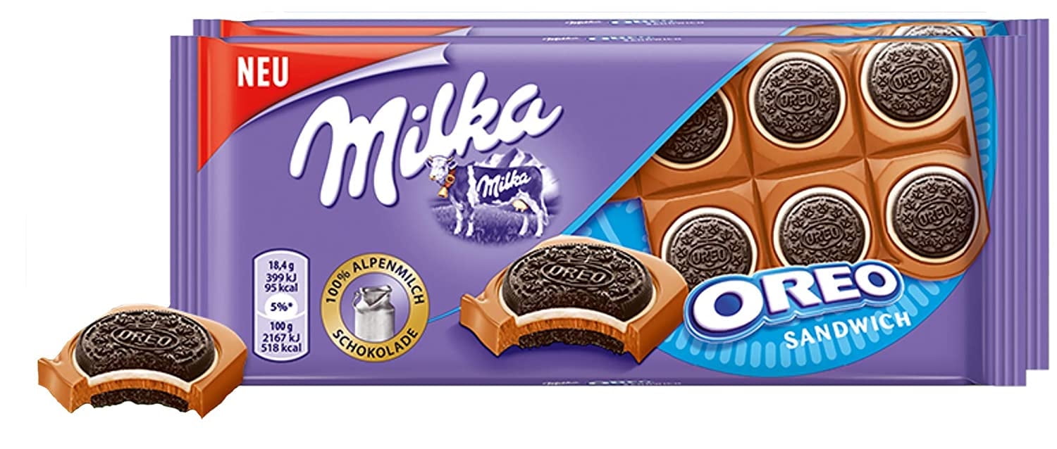 Milka Oreo Sandwich Chocolate Bar Candy Original German Chocolate 92g/3.24oz (Pack of 2)