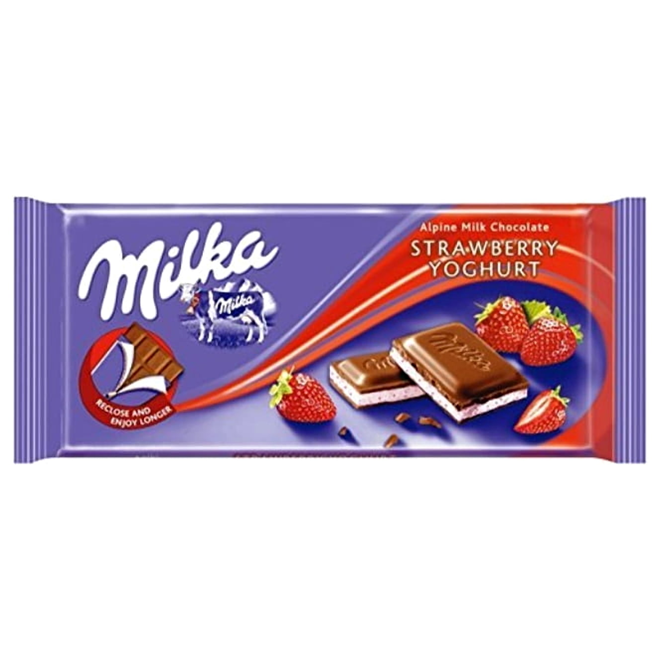 milka strawberry yogurt milk chocolate bar 100g, 10 pack