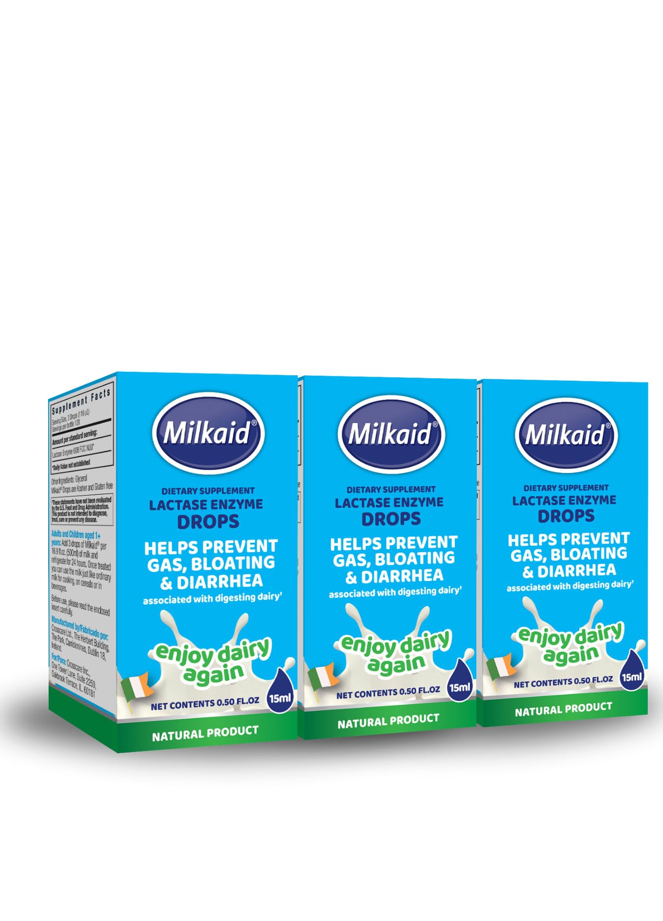 Milkaid Lactase Enzyme Drops for Lactose Intolerance Prevents Gas