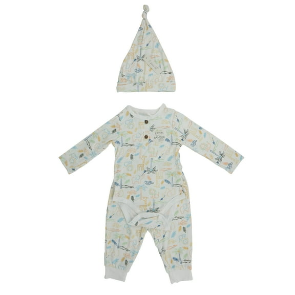 Milkberry Bamboo Jogger Set for Baby Boys 3pc. Layette for Infants Size 3-6 Months Safari Outline