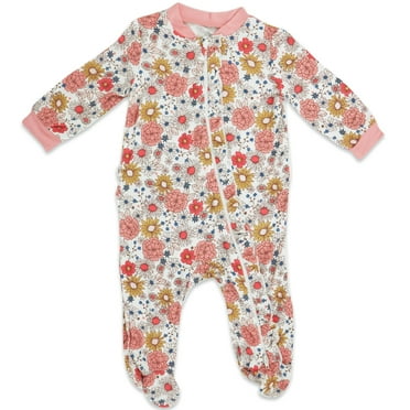 Milkberry Bamboo Pajamas Coverall for Baby Girls Footed Sleep Bodysuit for Infants Size 3-6 Months Flower Pot