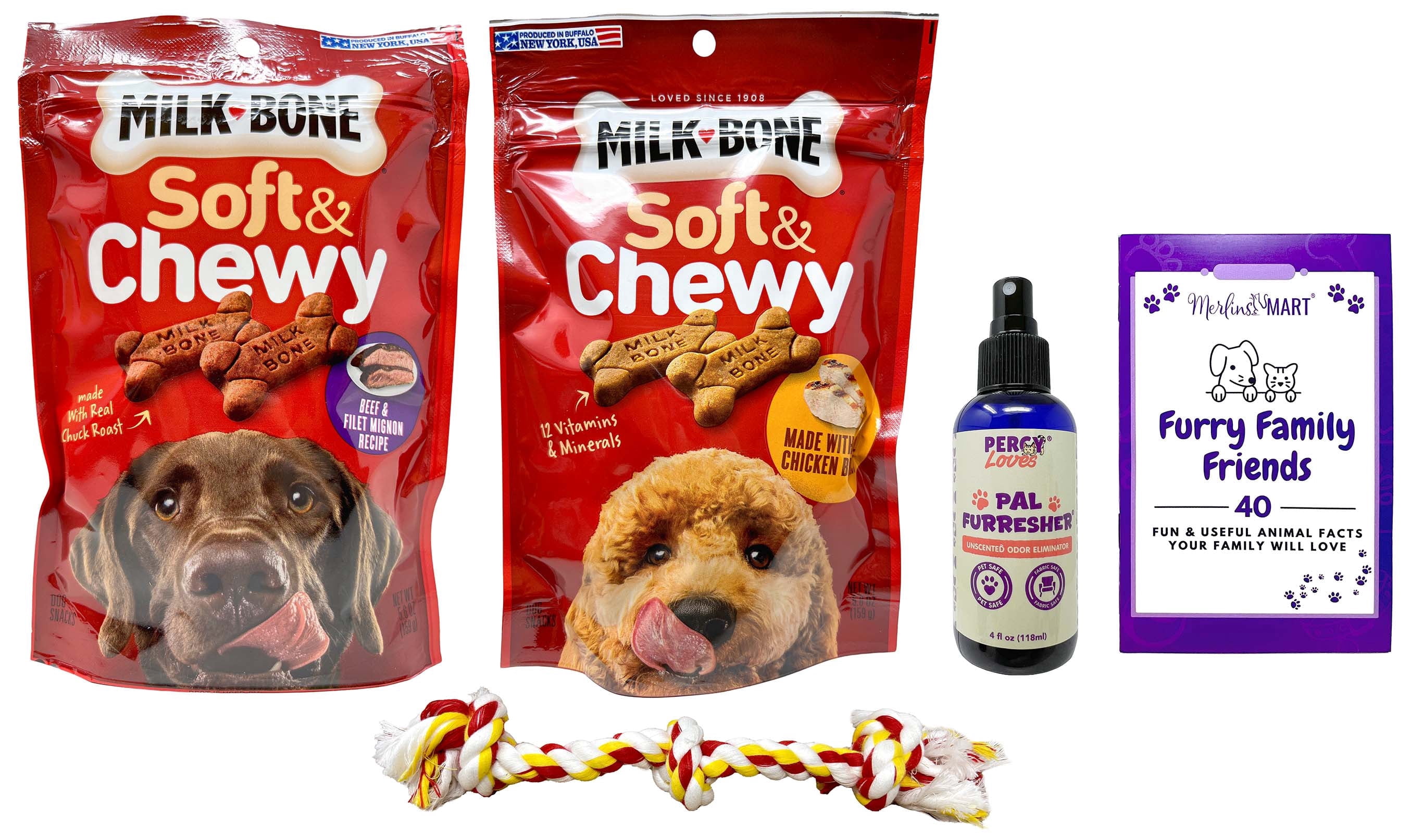 Milk-Bone Soft & Chewy Dog Treats Variety 2-Pack | Beef Filet Mignon & Chicken Flavors | MerlinsMart & Percy Loves Pal Furresher