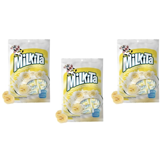 Milkita Banana Shake Candy Gluten Free Individually Wrapped Candy with Calcium and Real Milk 30 Pieces Pack of 3