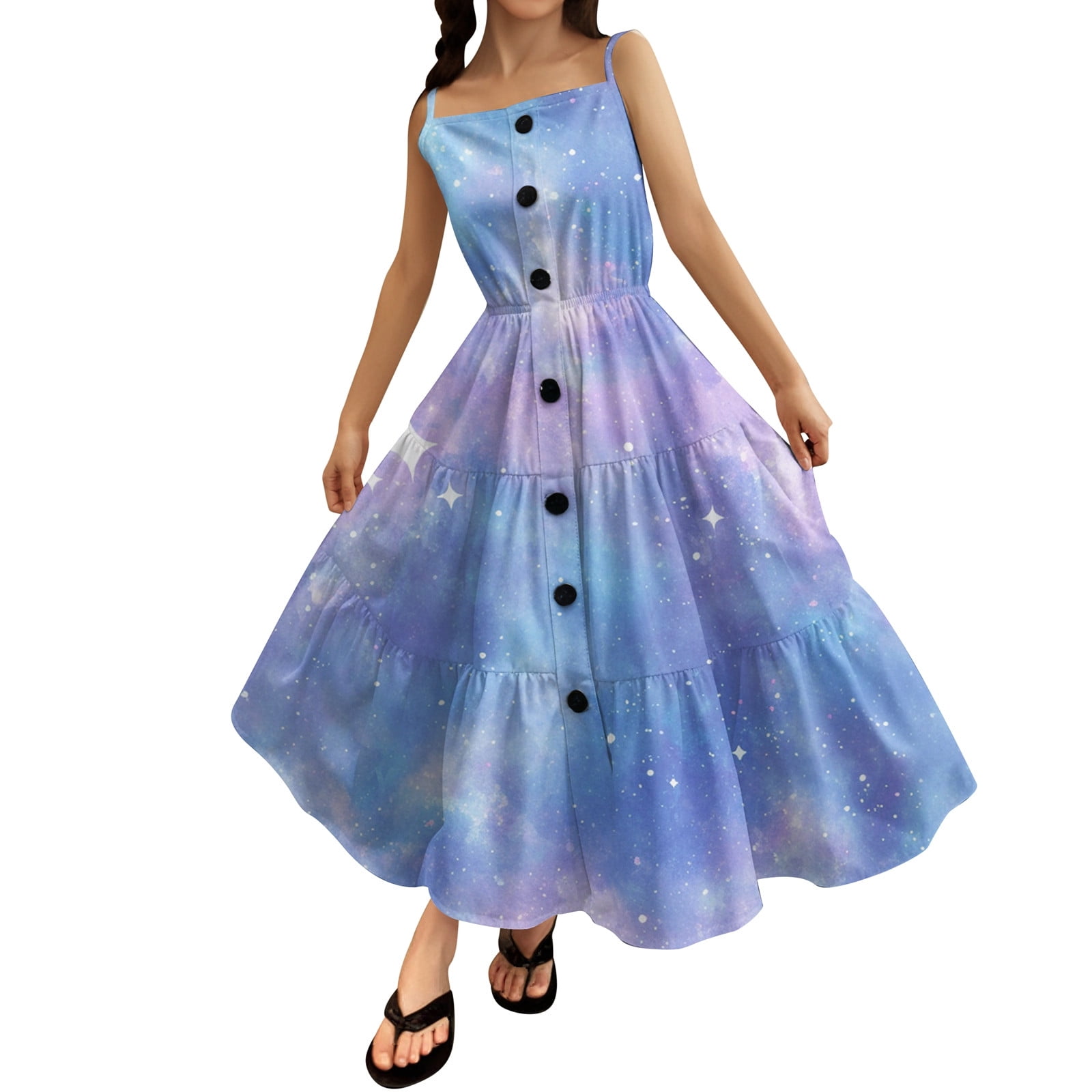 Milkmaid Dress for Girls Blue Floral Dress Summer Casual Dress Tiered  Dresses Spaghetti Dresss A-Line Floral Princess Dress Beach Vacation Clothes  6-7 Years - Walmart.com