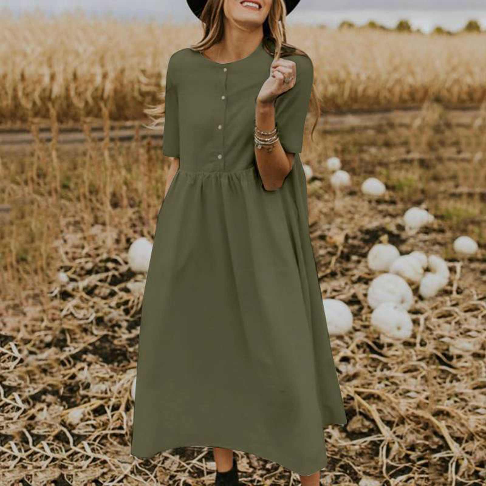 Women's Cute Yellow Summer Long Dress - Short Sleeve T-Shirt Dress, Quick Dry, Loose Fit Sundress