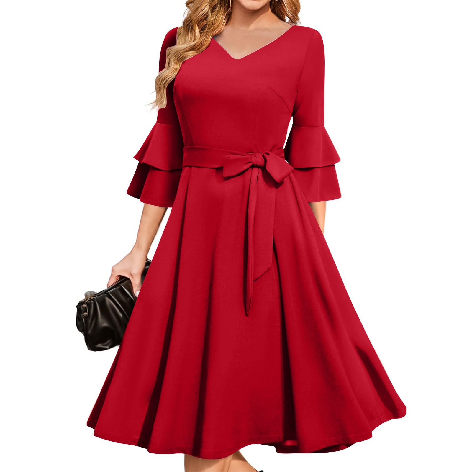 Chiffon Square Neck Short Bridesmaid Dress - Hi-Low Hem With Ruffles, Short Sleeves, Corset Back, For Wedding Guest
