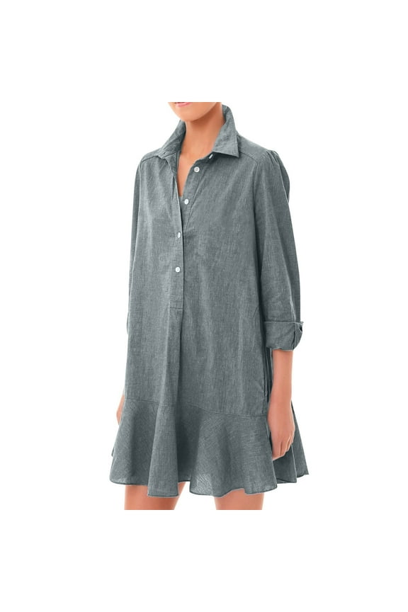 Milkmaid Dress Women, Shirt Casual Long Sleeve Half Open Hem Ruffle Button Mini Dresses Casual For Women Winter Black Cocktail Dress Denim Dresses 2025 Engagement Dresses (XXL, Dark Gray) ZMTing