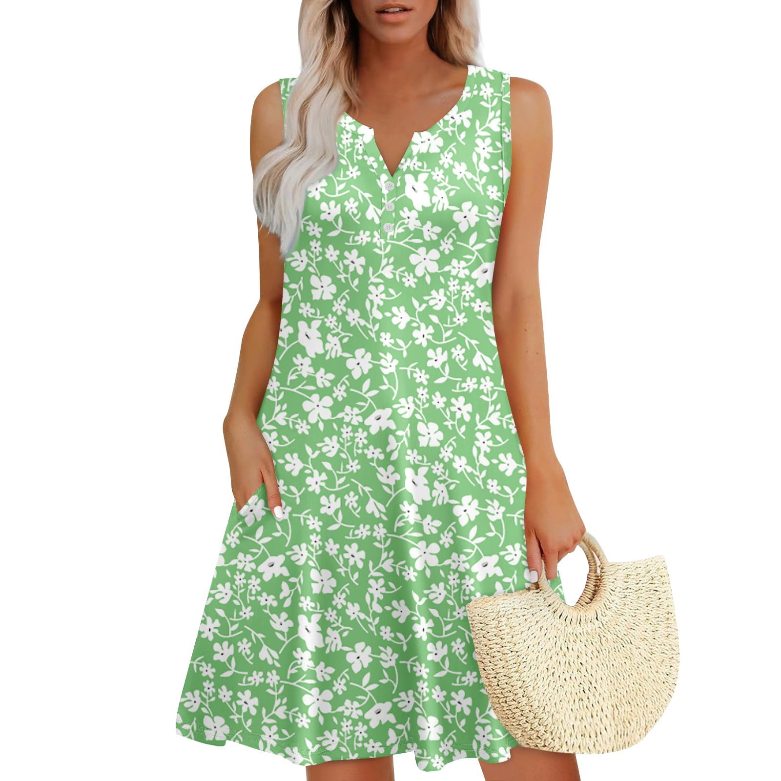 Milkmaid Dress Women, Tank Casual Floral V Neck Sleeveless Mini Dres With  Pockets Plus Size Summer Dresses Short Prom Maxi Dress For Women Halter  Spring Dresses Outfits Dresses (XXL, Green) ZMTing -