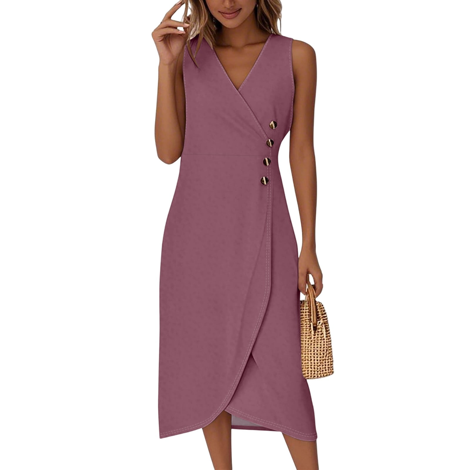 Milkmaid Dress Women, Tank Casual Wrap V Neck Sleeveless Boho Dress ...