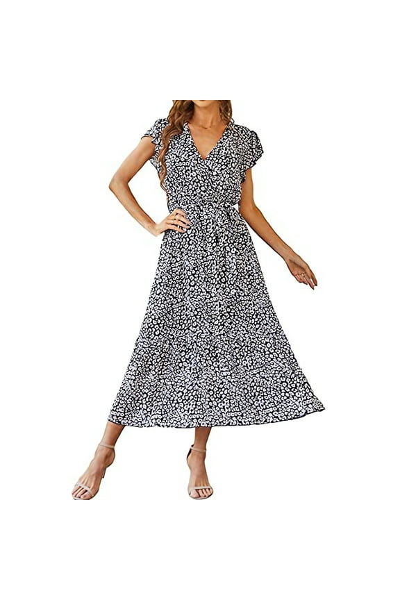 Milkmaid Dress Women, Wedding Guest Easter Dresses Smocked V Neck Short Sleeve Floral A Line Long Men'S Dress Boots Black Plus Size Work Dresses For Women 2025 Cocktail Dresses (XXL, Black) ZMTing