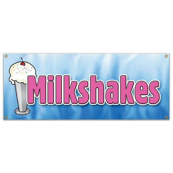 Milkshakes Banner 18" X 48" Heavy Duty 13 Oz Vinyl Banners with Grommets Single Sided