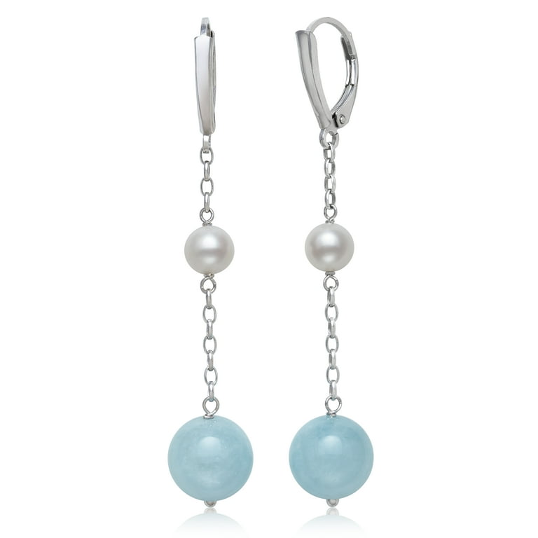 Aquamarine and Cultured Freshwater Pearl Drop Bracelet Sterling Silver Aquamarine and Cultured Freshwater Pearl Drop Bracelet Sterling Silver