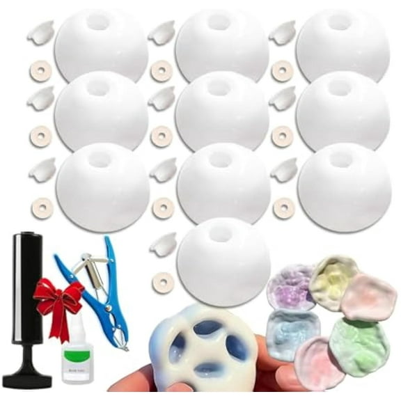 Milky Blank Skins Empty Stress Ball DIY Kit, 2025 New Blank Pressure Ball Skin DIY Kit, Vacuum Squishy Stress Ball DIY Kits with Empty Skin Base, Lid, Glue, Expander Tool for DIY Stress Balls