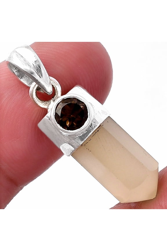 Milky Lemon Quartz Point & Smoky Quartz 925 Silver Pendant Jewelry P-1107 SDP146202