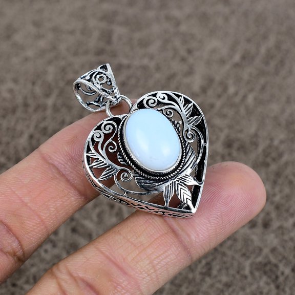 Milky Opal 925 Sterling Silver Gemstone Handmade Jewelry Pendant 1.77"