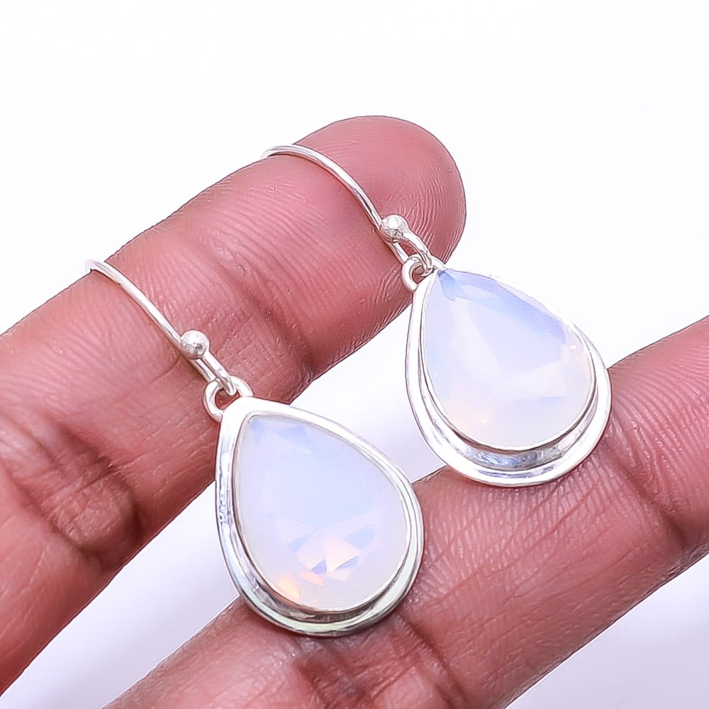 ZAM GEMS Milky Opal Designer Handmade 925 Silver Plated Earring 1.33", White Opal Earring E_9182_367_24