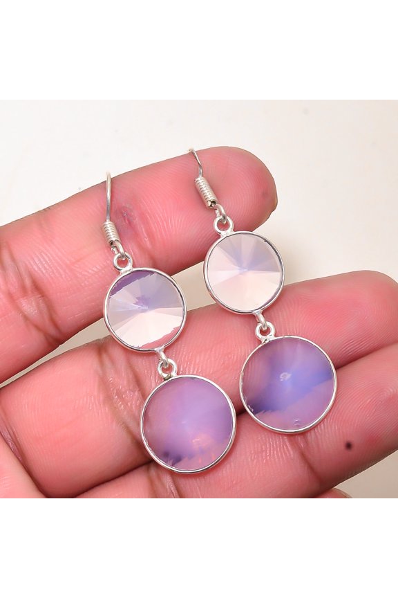 Milky Opal Gemstone 925 Sterling Silver Handmade Bezel Earring 1.95" E136