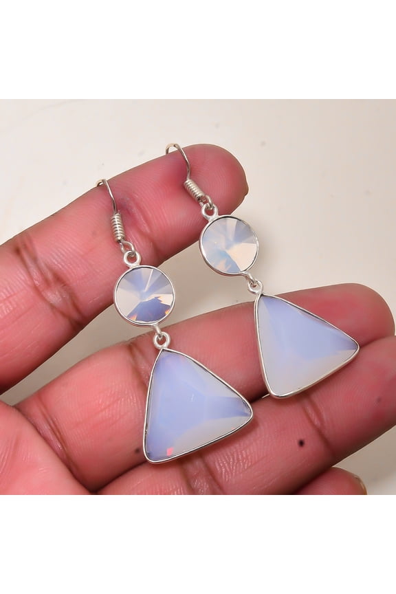 Milky Opal Gemstone 925 Sterling Silver Handmade Bezel Earring 2.03" E120