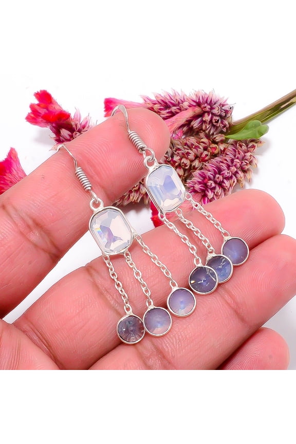 Milky Opal Gemstone 925 Sterling Silver Handmade Earring 2.07" E325