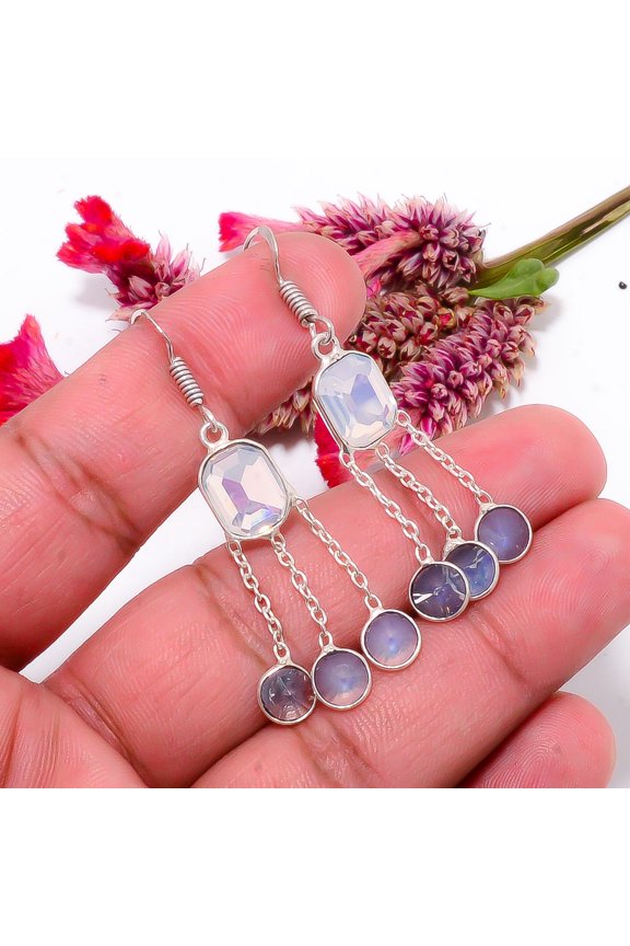 Milky Opal Gemstone 925 Sterling Silver Handmade Earring 2.07" E326