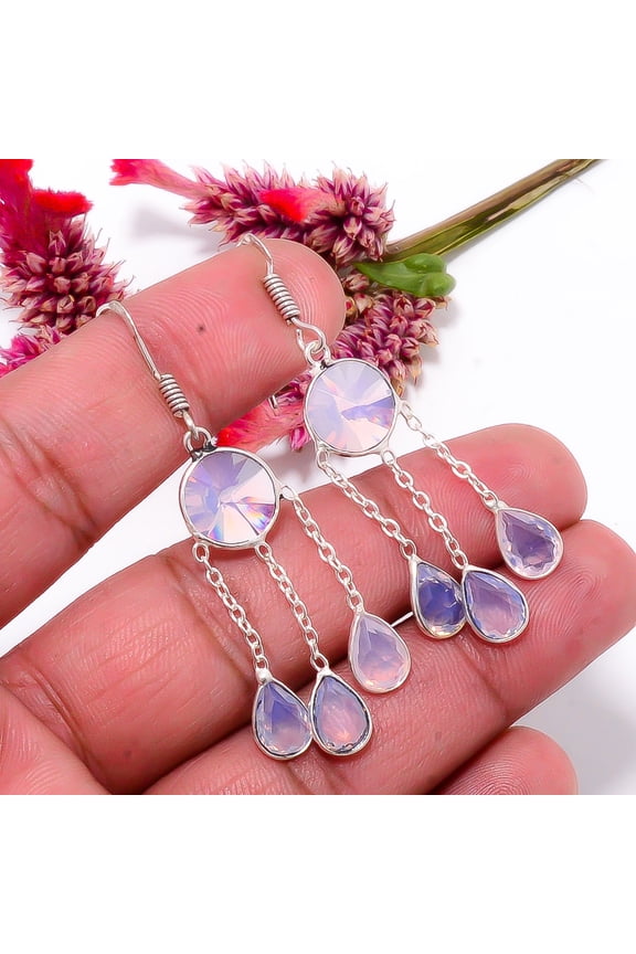 Milky Opal Gemstone 925 Sterling Silver Handmade Earring 2.11" E127
