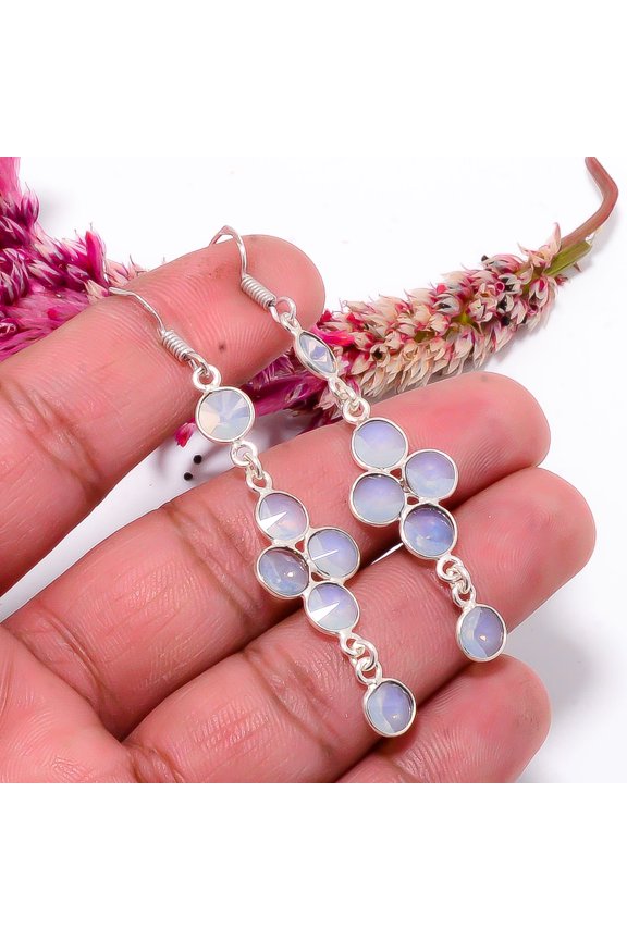 Milky Opal Gemstone 925 Sterling Silver Handmade Earring 2.15" E112