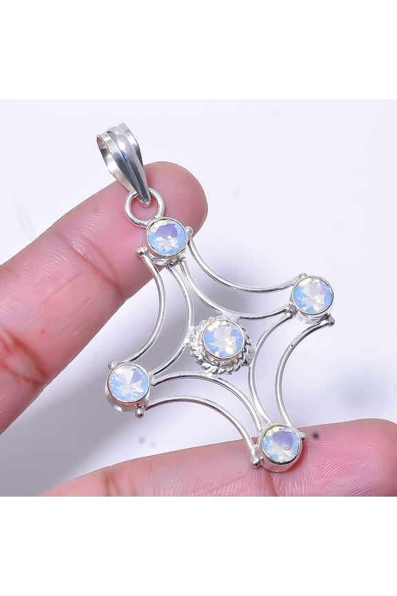 Milky Opal Gemstone 925 Sterling Silver Handmade Pendant 2.50" P48