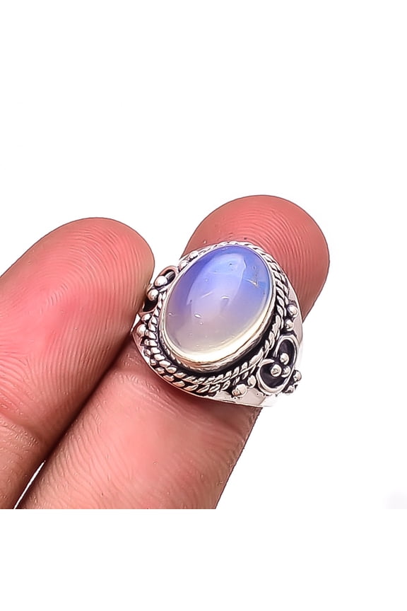Milky Opal Gemstone 925 Sterling Silver Handmade Ring S.6.5 R27